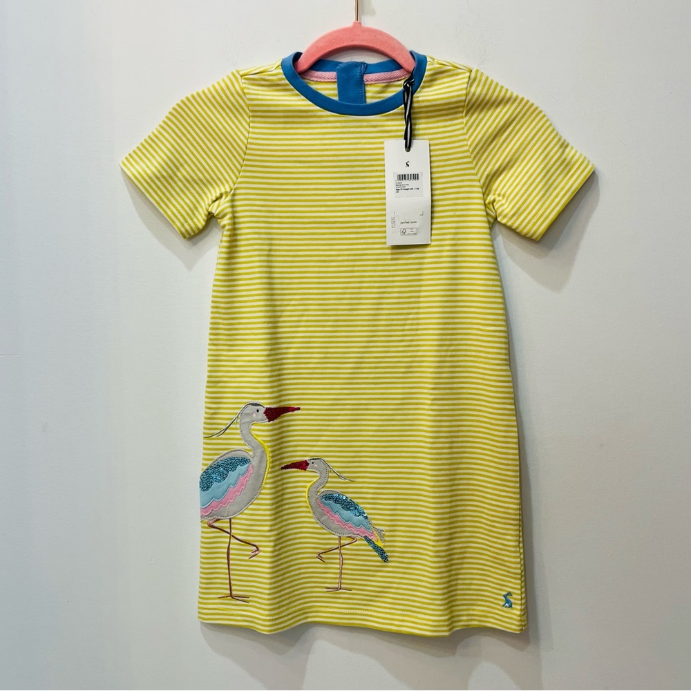 NWT JOULES GIRLS ROSALEE SHORT SLEEVE DRESS 216528 WHITE STRIPE yellow sz 7 - Picture 2 of 9